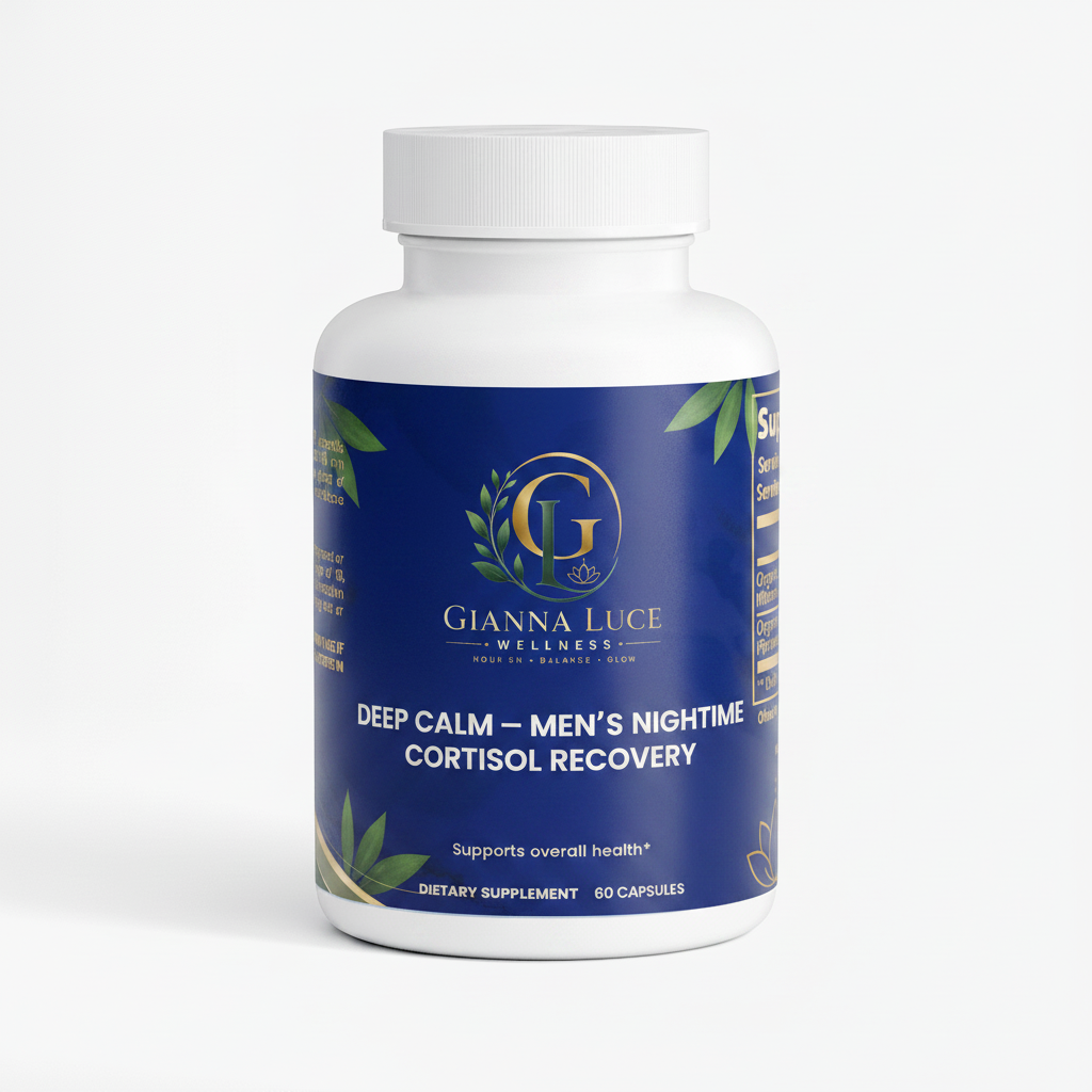 Deep Calm Men's Nighttime Cortisol Recovery supplement bottle